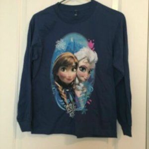 Frozen Disney Anna & Elsa Girl's Long Sleeve T-Shirt Sz M Blue Long Slee…